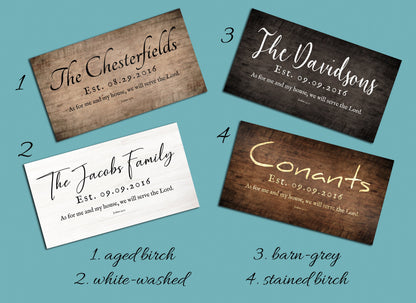 5th Anniversary Joshua 24:15 Family Name Sign, alternate angle, 5th anniversary wood