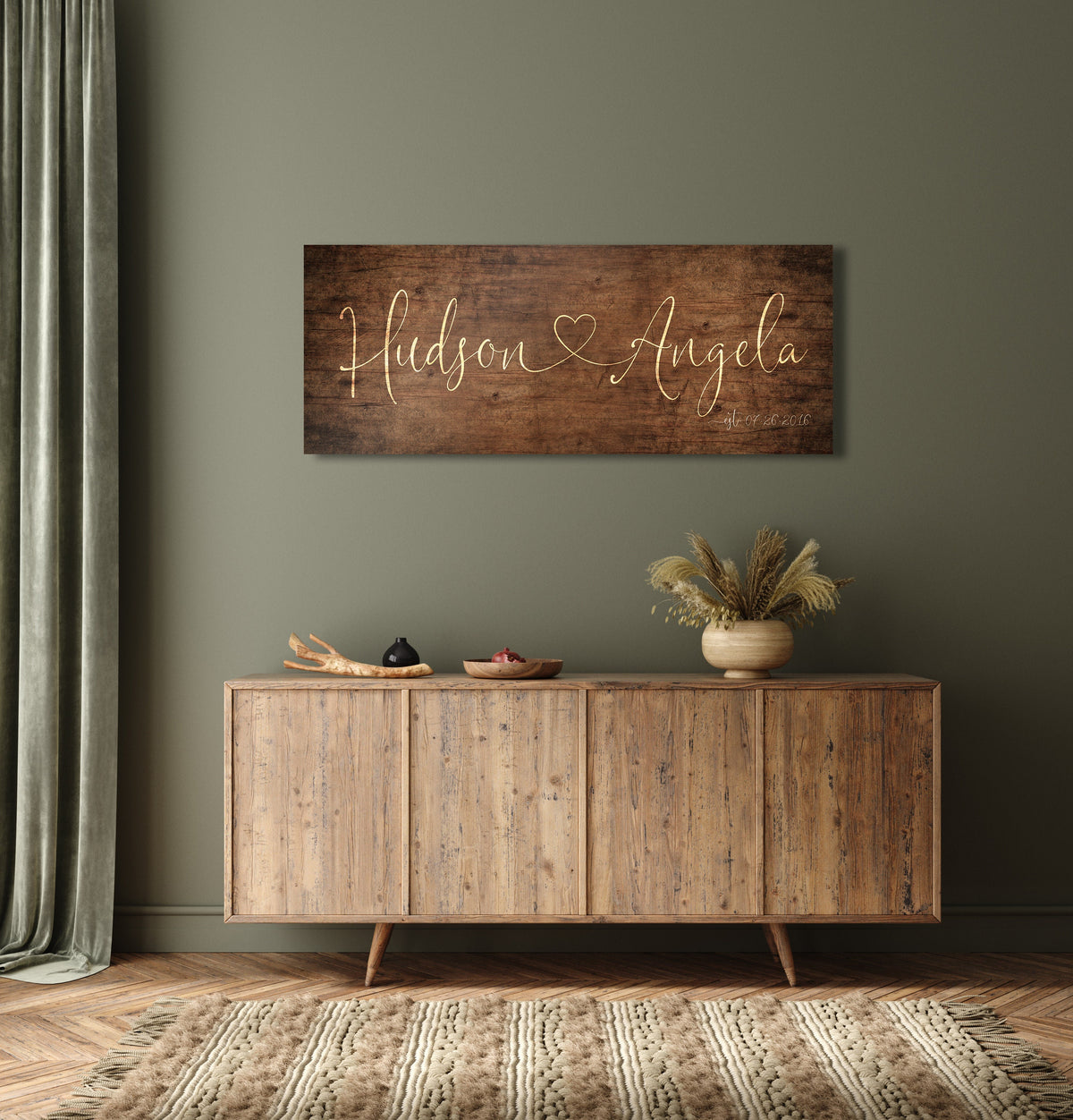 Wooden Sign 5th Anniversary Names with Heart - HoneycombProverbs - Gifts For The Couple - Name Signs Wall Art