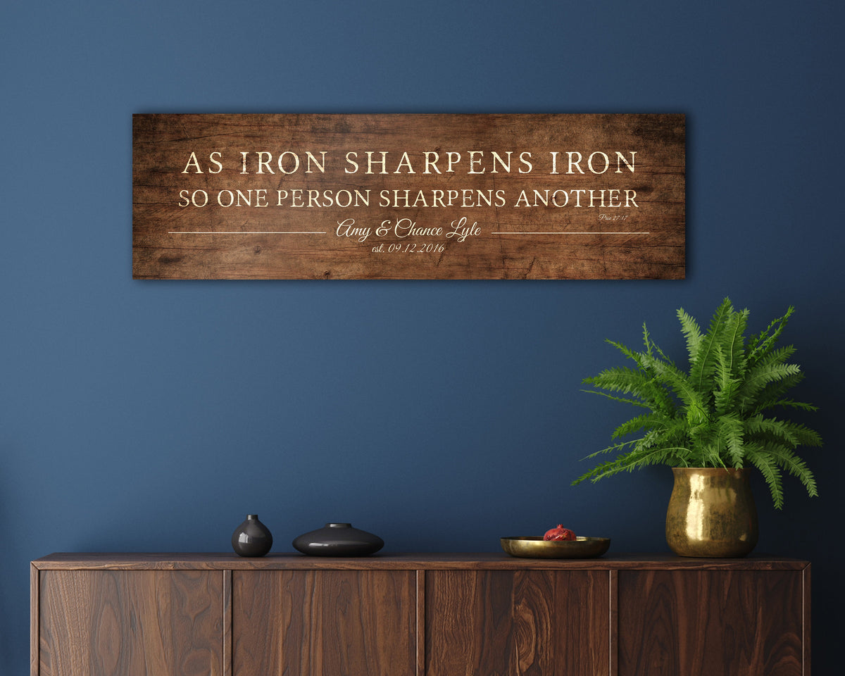 Iron Sharpens Iron Prov 27:17 Sign for Couples - HoneycombProverbs - Gifts For The Couple - Christian Wall Art