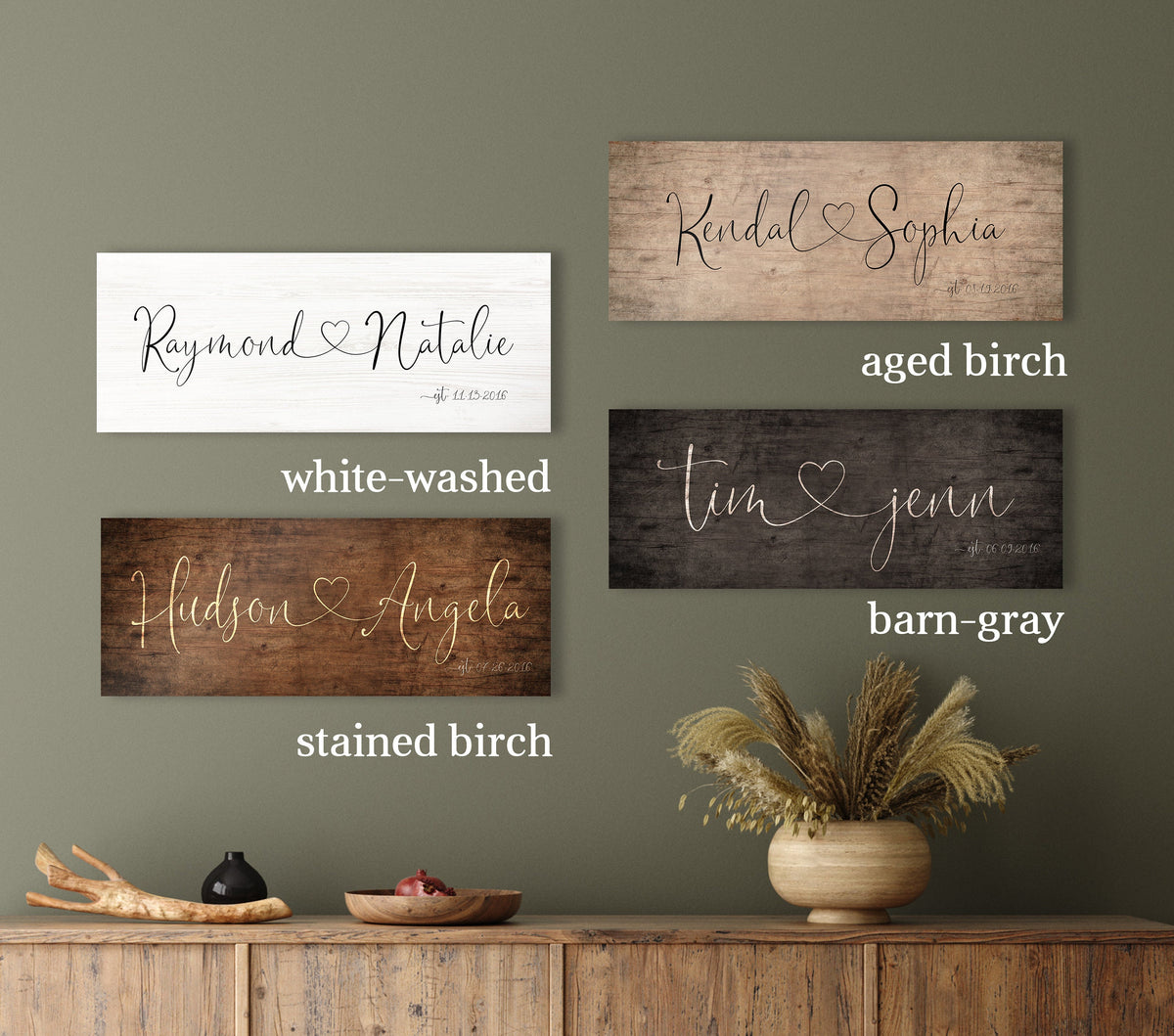 Wooden Sign 5th Anniversary Names with Heart - HoneycombProverbs - Gifts For The Couple - Name Signs Wall Art