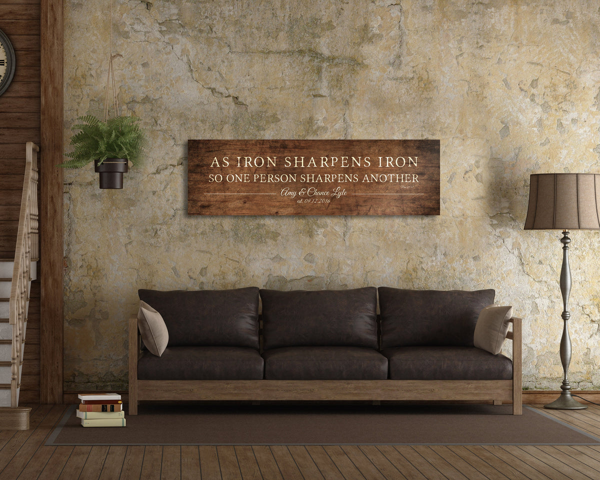 Proverbs 27:17 Personalized Couples Gift on Wood - HoneycombProverbs - Gifts For The Couple - Christian Wall Art