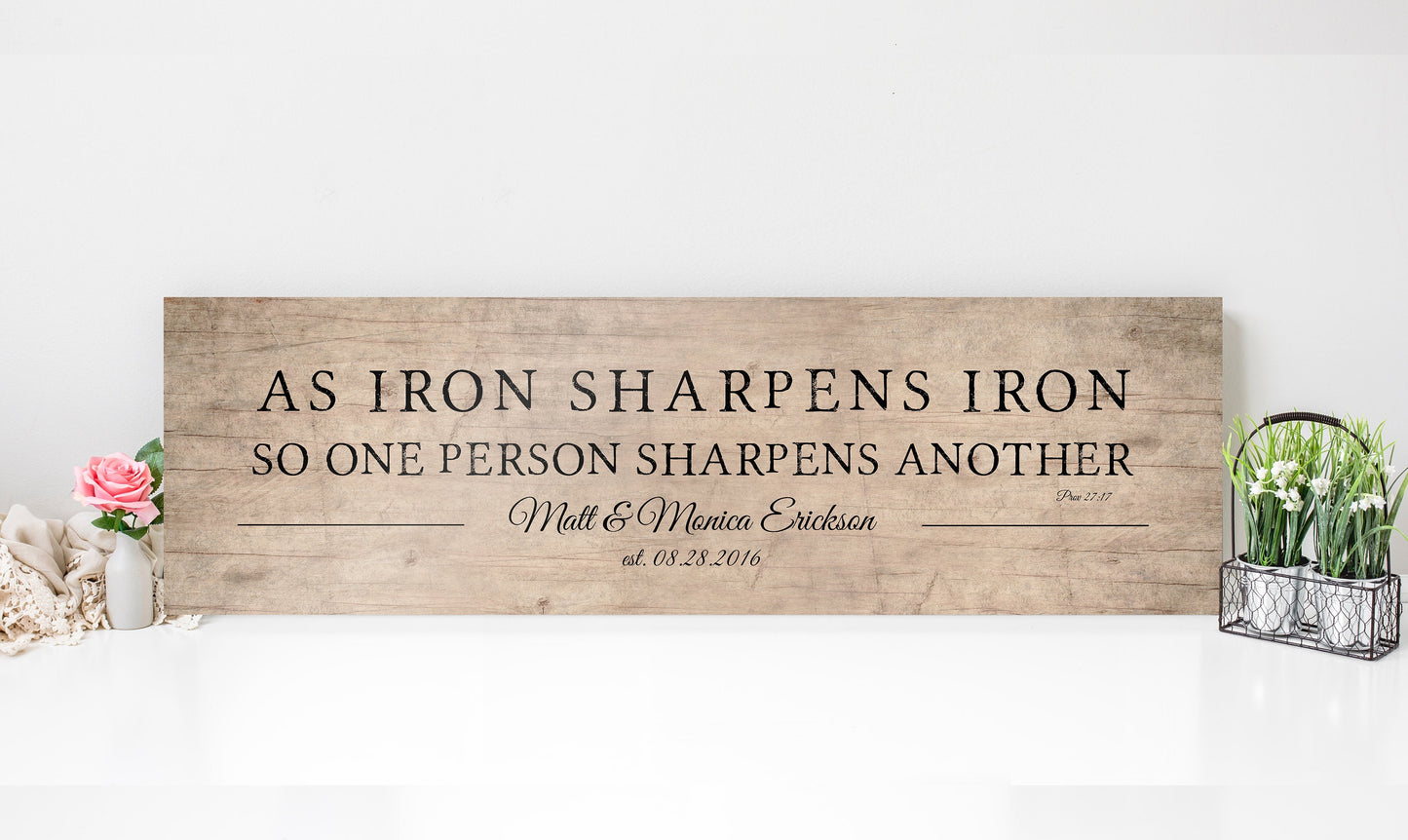 Iron Sharpens Iron Prov 27:17 Sign for Couples - HoneycombProverbs - Gifts For The Couple - Christian Wall Art