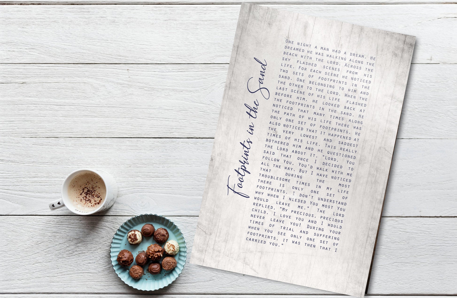 Footprints in the Sand Whitewashed Wooden Sign - HoneycombProverbs - Signs - Christian Wall Art