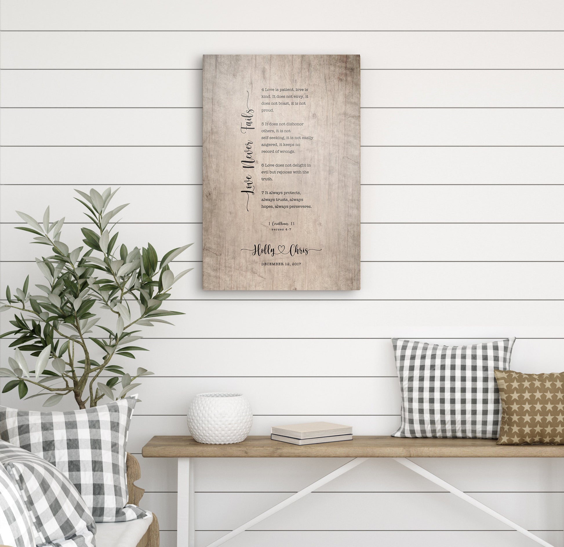 Our Love Never Fails Wood Anniversary Keepsake - HoneycombProverbs - Signs - Christian Wall Art