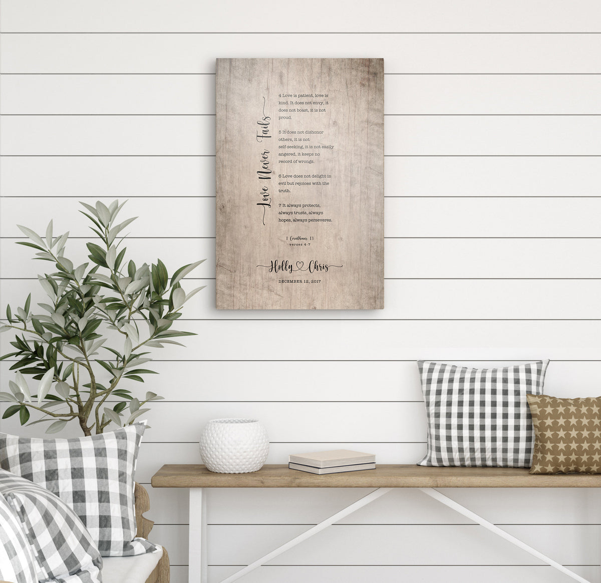 Our Love Never Fails Wood Anniversary Keepsake - HoneycombProverbs - Signs - Christian Wall Art