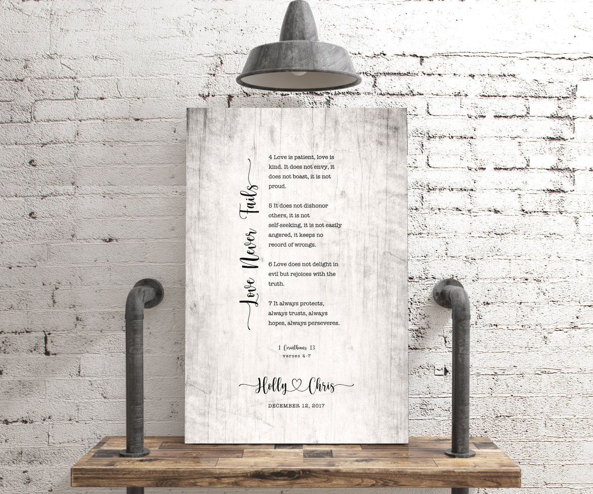 Love Never Fails Personalized 5th Anniversary Gift Decor - HoneycombProverbs - Signs - 5 year anniversary gifts