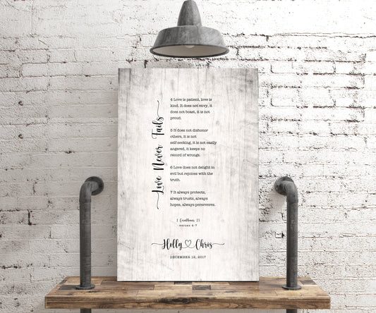 Love Never Fails Personalized 5th Anniversary Gift Decor - HoneycombProverbs - Signs - 5 year anniversary gifts