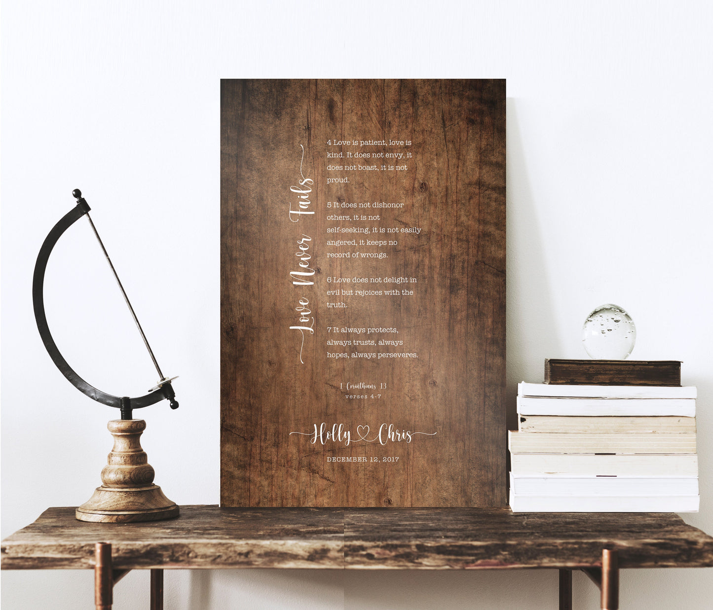 Love Never Fails Personalized 5th Anniversary Gift Decor - HoneycombProverbs - Signs - Vintage Lyrics Wall Art