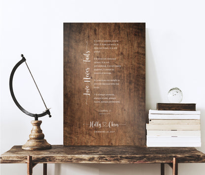 Love Never Fails Personalized 5th Anniversary Gift Decor - HoneycombProverbs - Signs - 5 year anniversary gifts