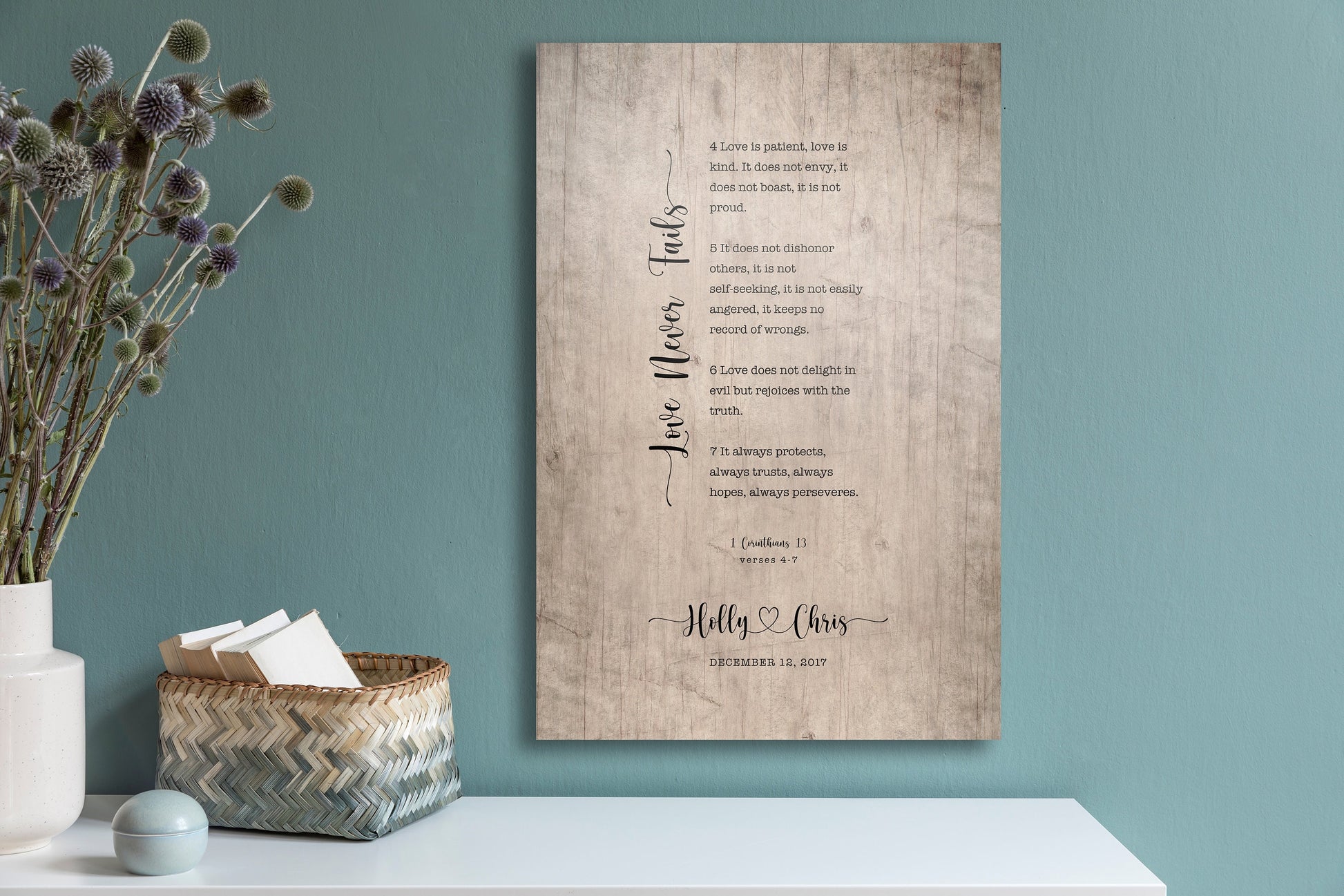 Personalized 1 Cor 13 Wood Anniversary Keepsake - HoneycombProverbs - Signs - Christian Wall Art