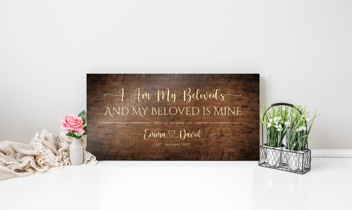 I Am My Beloved's Personalized Wood Couple's Sign - HoneycombProverbs - Signs - Christian Wall Art