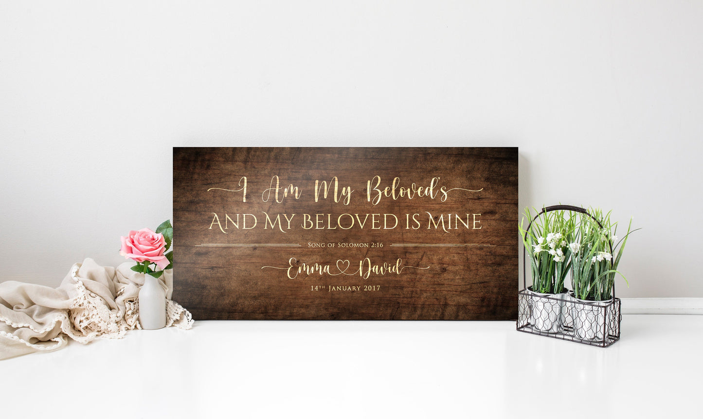 I Am My Beloved's Personalized Wood Couple's Sign - HoneycombProverbs - Signs - Christian Wall Art