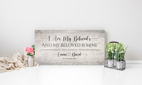 I Am My Beloved's Personalized Wood Couple's Sign