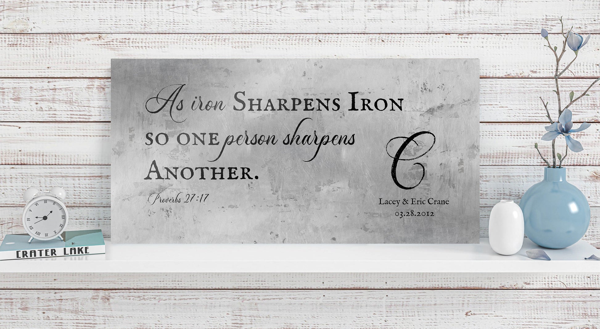 Proverbs 27:17 Monogrammed Sign on Tin - HoneycombProverbs - Signs - Christian Wall Art