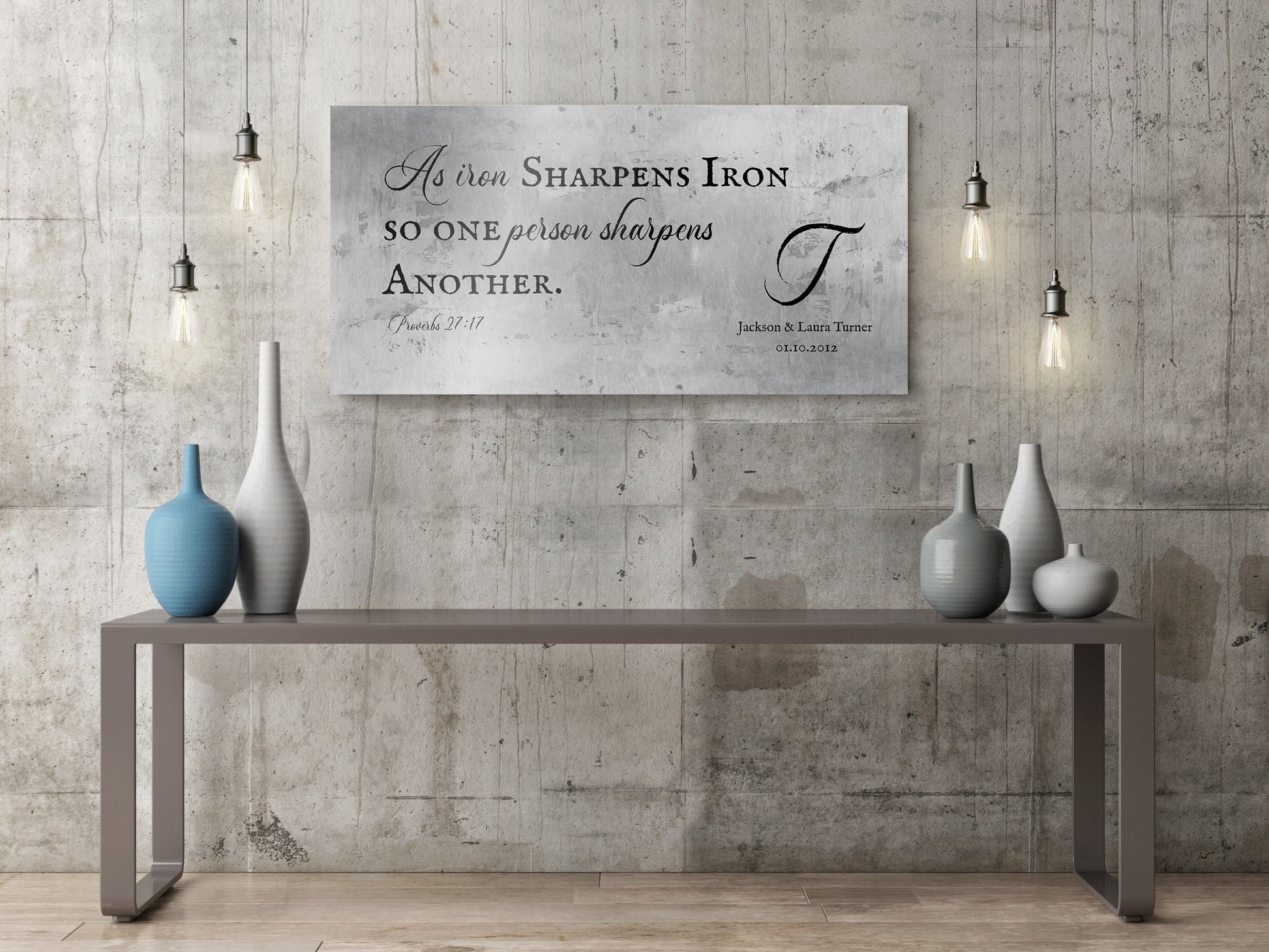 Proverbs 27:17 Monogrammed Sign on Tin - HoneycombProverbs - Signs - Christian Wall Art