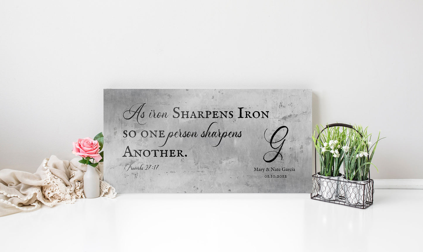 Proverbs 27:17 Monogrammed Sign on Tin - HoneycombProverbs - Signs - Christian Wall Art