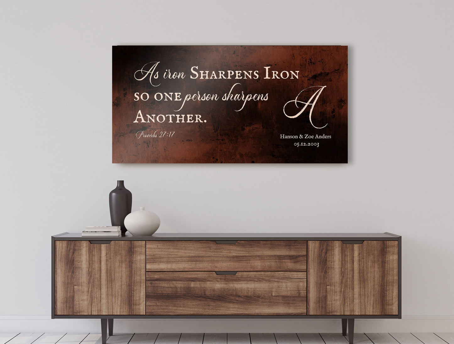 Proverbs 27:17 Monogrammed Scripture on Bronze - HoneycombProverbs - Signs - Christian Wall Art