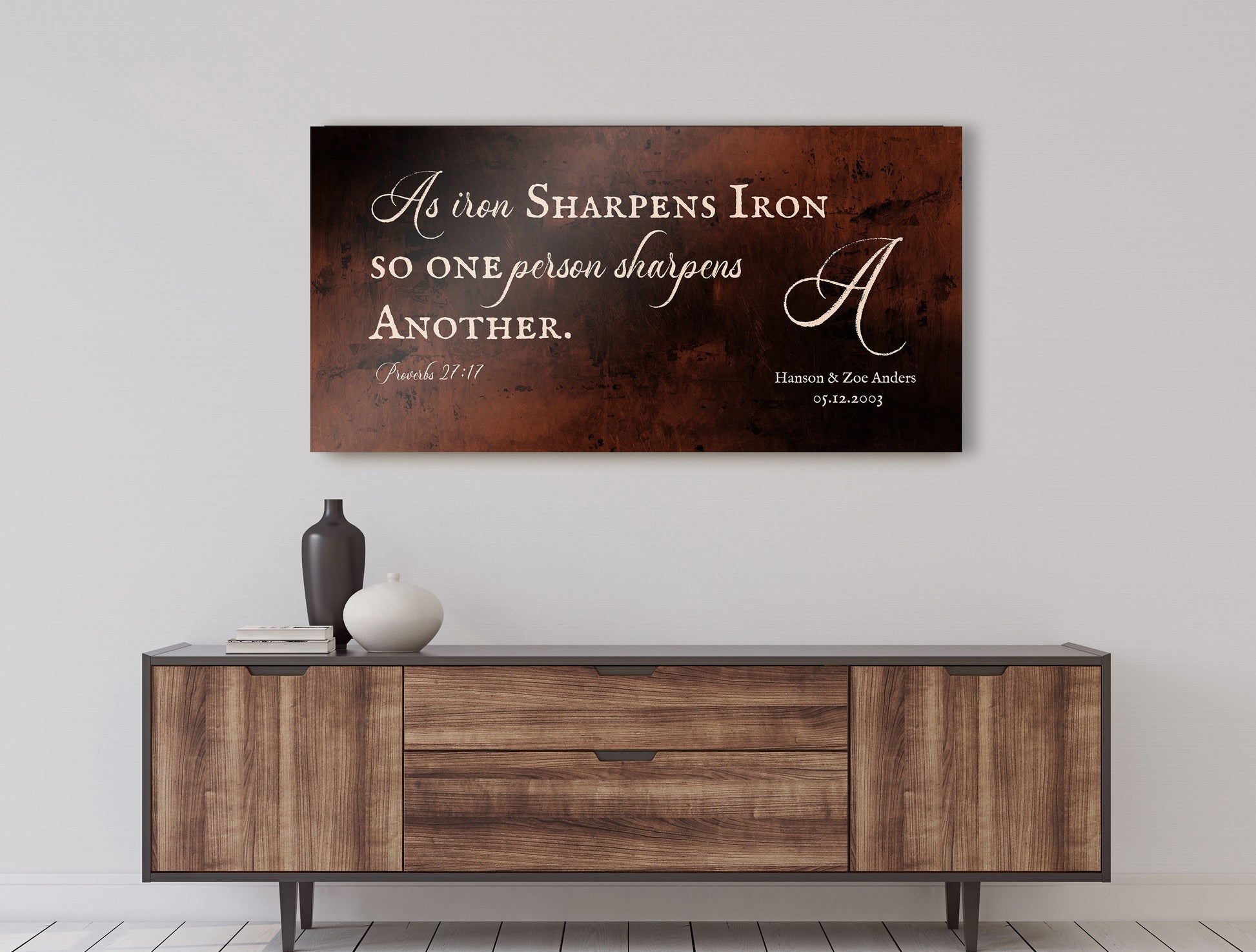 Proverbs 27:17 Monogrammed Scripture on Bronze - HoneycombProverbs - Signs - Christian Wall Art