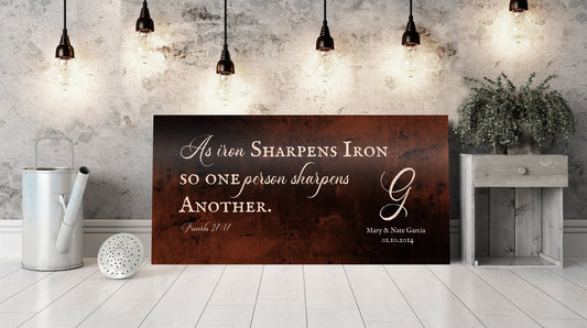 Proverbs 27:17 Monogrammed Scripture on Bronze - HoneycombProverbs - Signs - Christian Wall Art