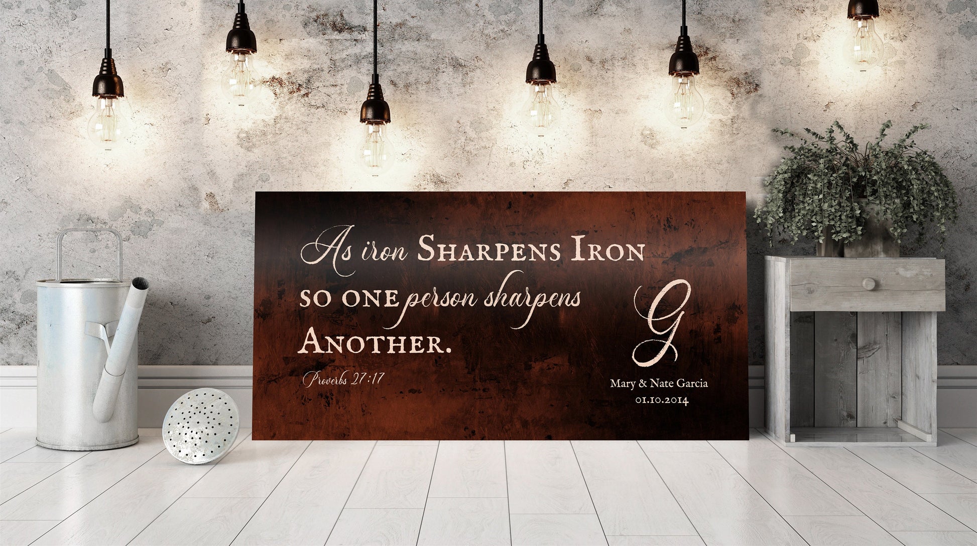 Proverbs 27:17 Monogrammed Scripture on Bronze - HoneycombProverbs - Signs - Christian Wall Art