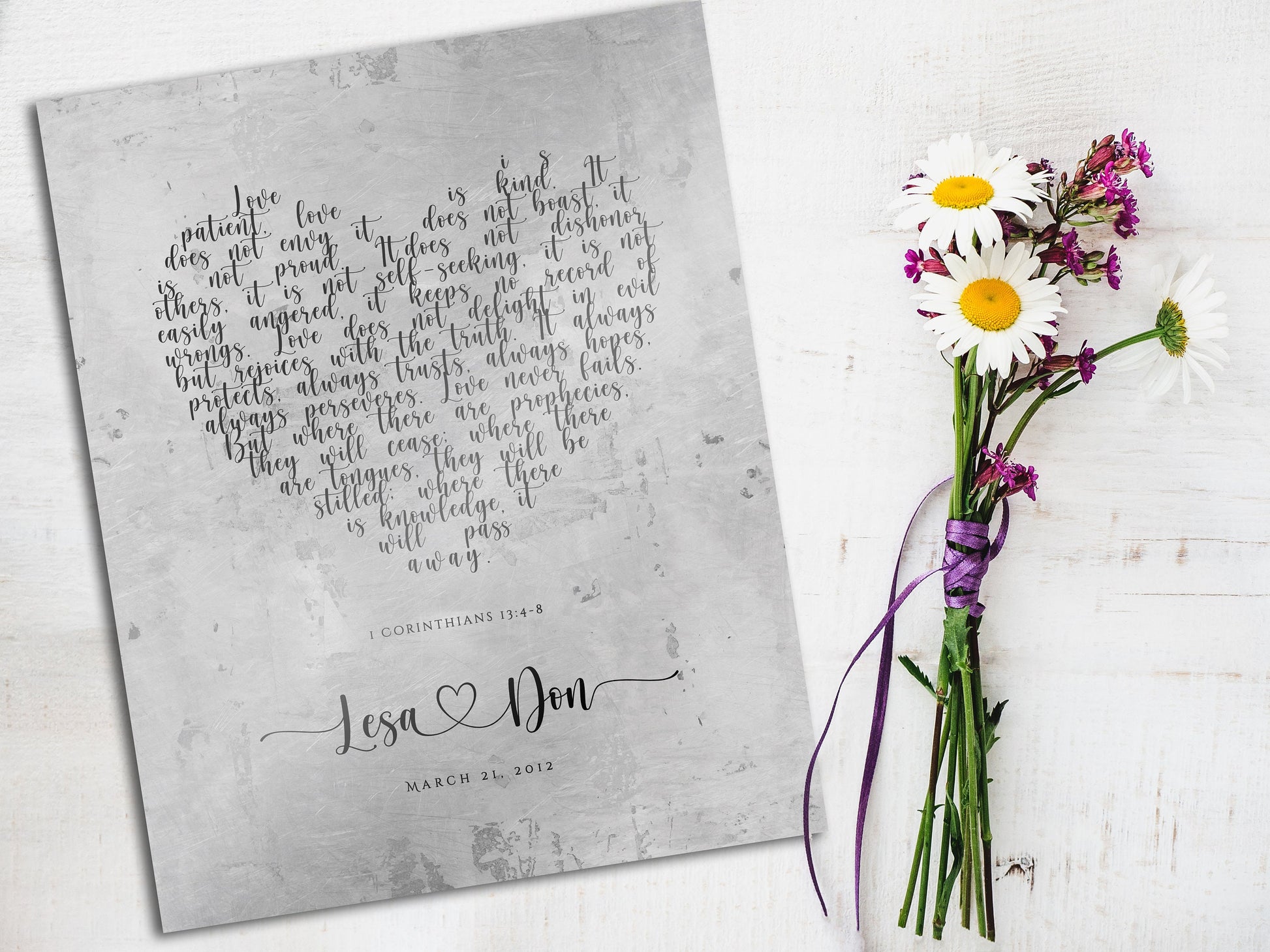 Rustic Heart Personalized "Love Never Fails" Wedding Sign - HoneycombProverbs - Signs - Tin and Aluminum Gifts