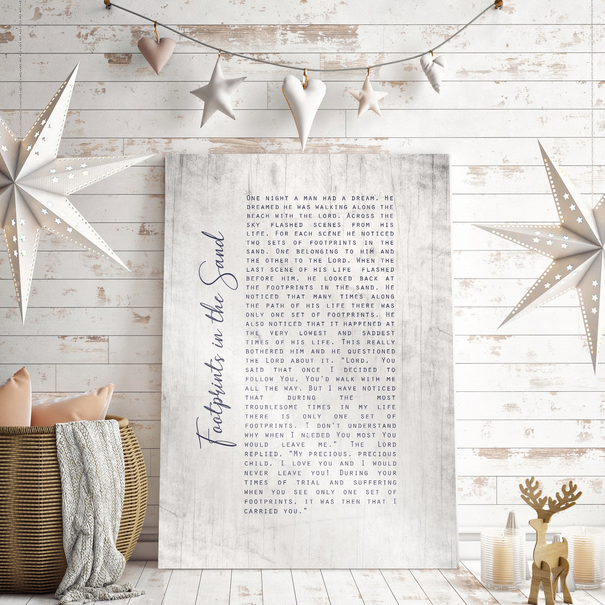 Footprints in the Sand Whitewashed Wooden Sign - HoneycombProverbs - Signs - Christian Wall Art