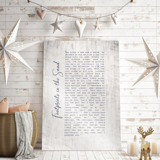 Footprints in the Sand Whitewashed Wooden Sign - HoneycombProverbs - Signs - Christian Wall Art