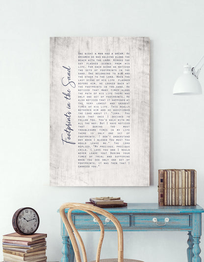 Footprints in the Sand Whitewashed Wooden Sign - HoneycombProverbs - Signs - Christian Wall Art