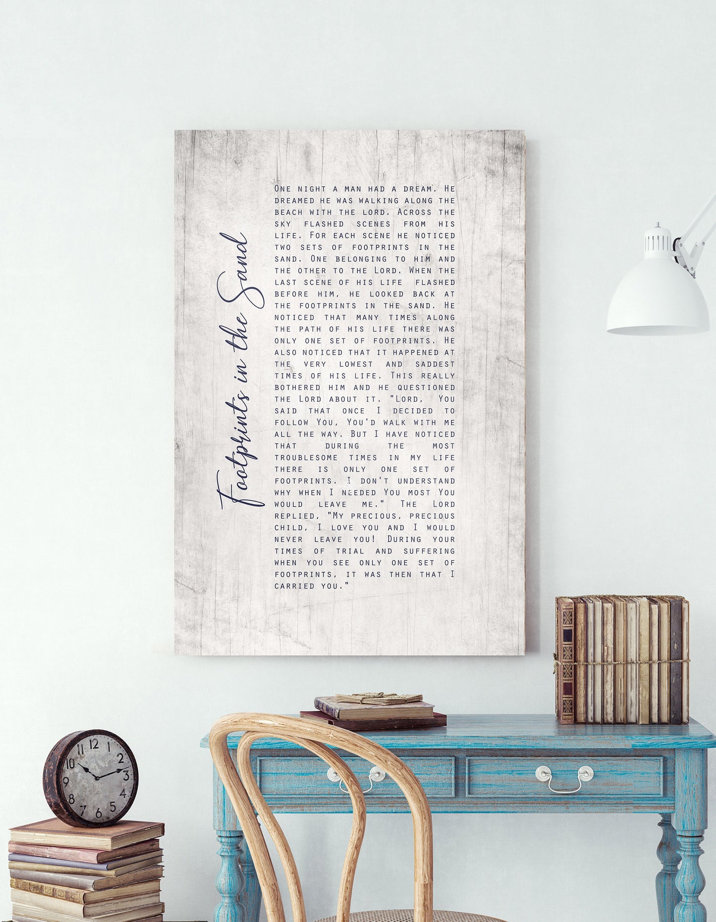 Footprints in the Sand Whitewashed Wooden Sign - HoneycombProverbs - Signs - Christian Wall Art