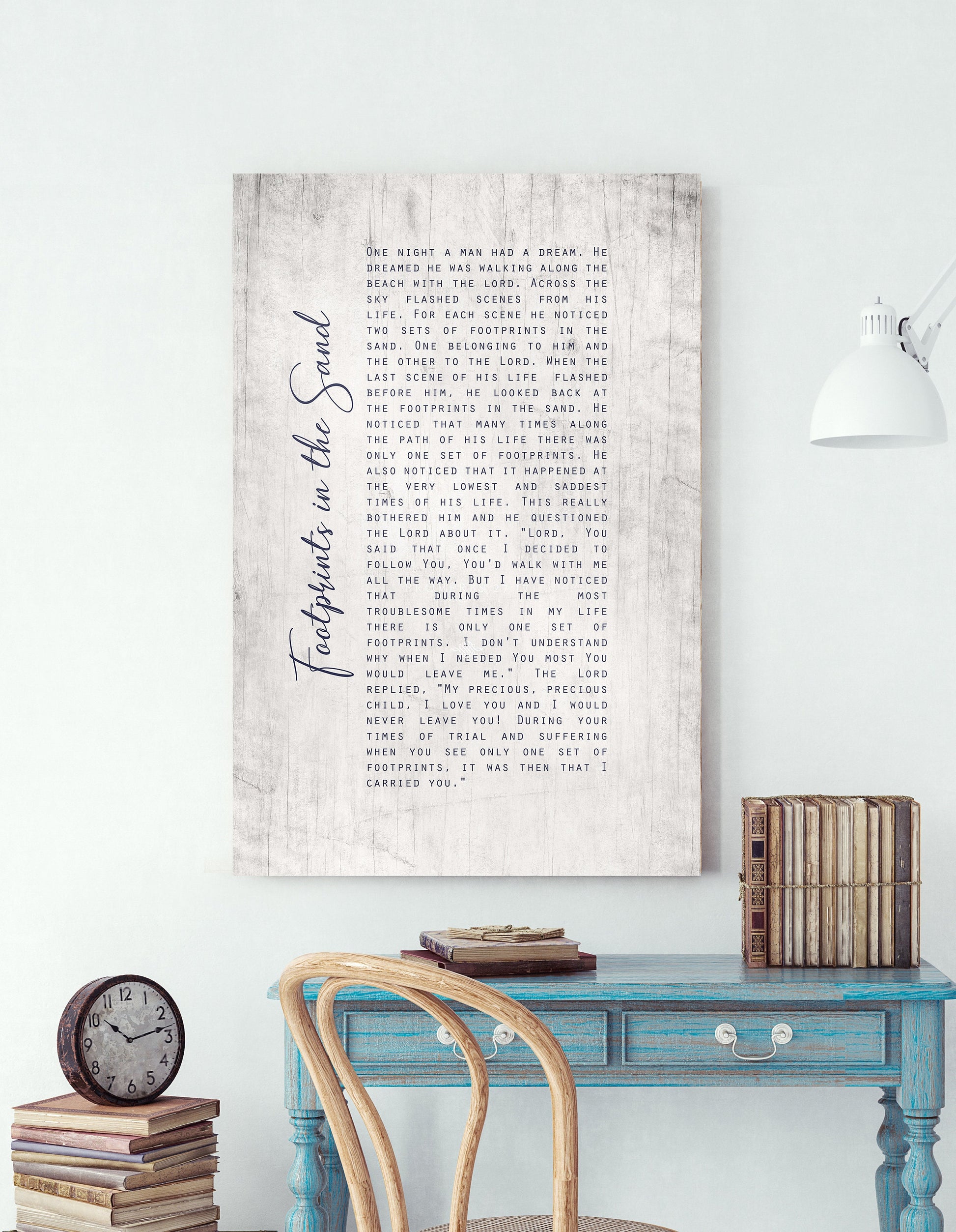 Footprints in the Sand Whitewashed Wooden Sign - HoneycombProverbs - Signs - Christian Wall Art