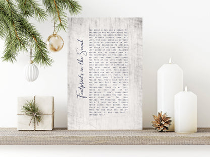 Footprints in the Sand Whitewashed Wooden Sign - HoneycombProverbs - Signs - Christian Wall Art