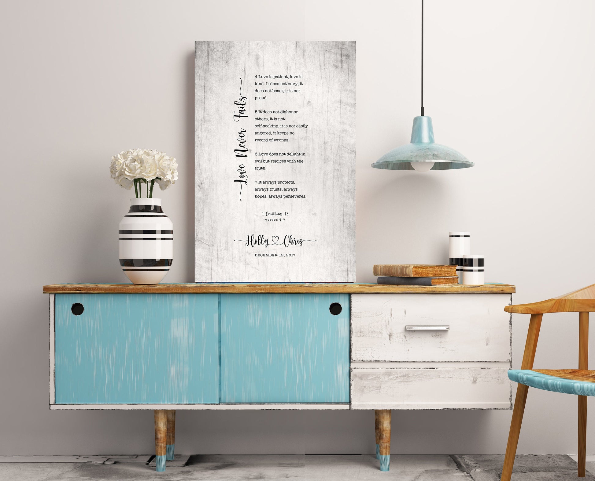 Our Love Never Fails Wood Anniversary Keepsake - HoneycombProverbs - Signs - Christian Wall Art