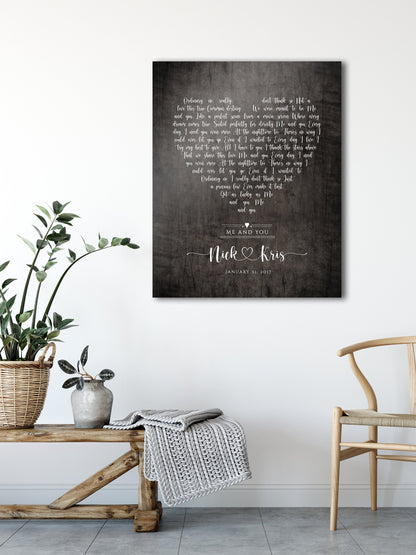 Rustic Heart Wedding Song Lyric Print on Wood - HoneycombProverbs - Signs - 5 year anniversary gifts