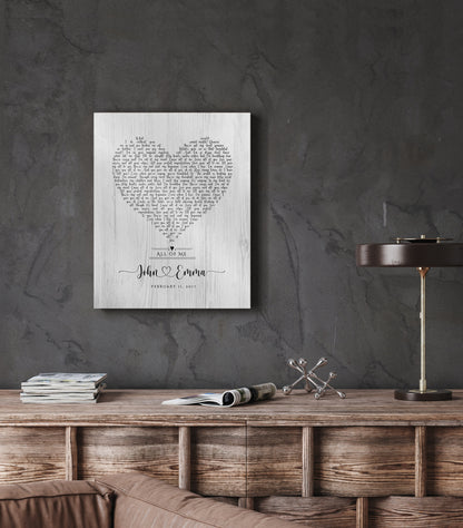 Rustic Heart Wedding Song Lyric Print on Wood - HoneycombProverbs - Signs - 5 year anniversary gifts