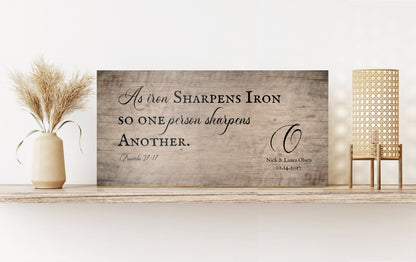 5th Anniversary Wood Gift for Him, As Iron Sharpens Iron - HoneycombProverbs - Signs - 5 year anniversary gifts