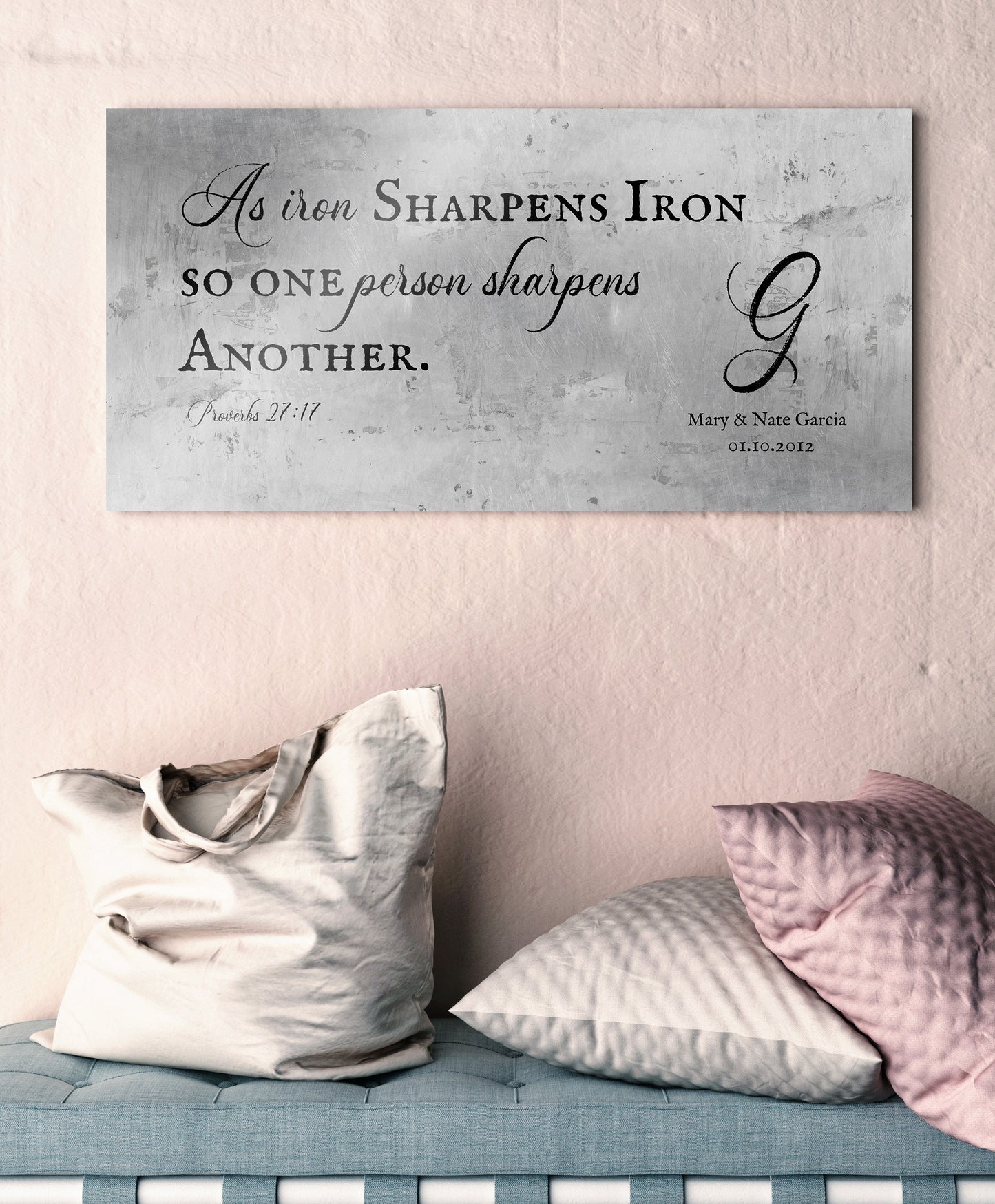 Proverbs 27:17 Monogrammed Sign on Tin - HoneycombProverbs - Signs - Christian Wall Art