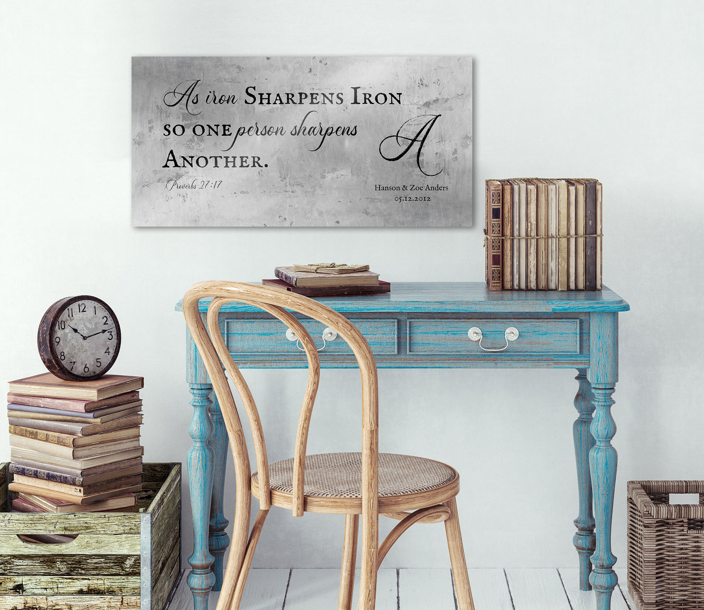 Proverbs 27:17 Monogrammed Sign on Tin - HoneycombProverbs - Signs - Christian Wall Art