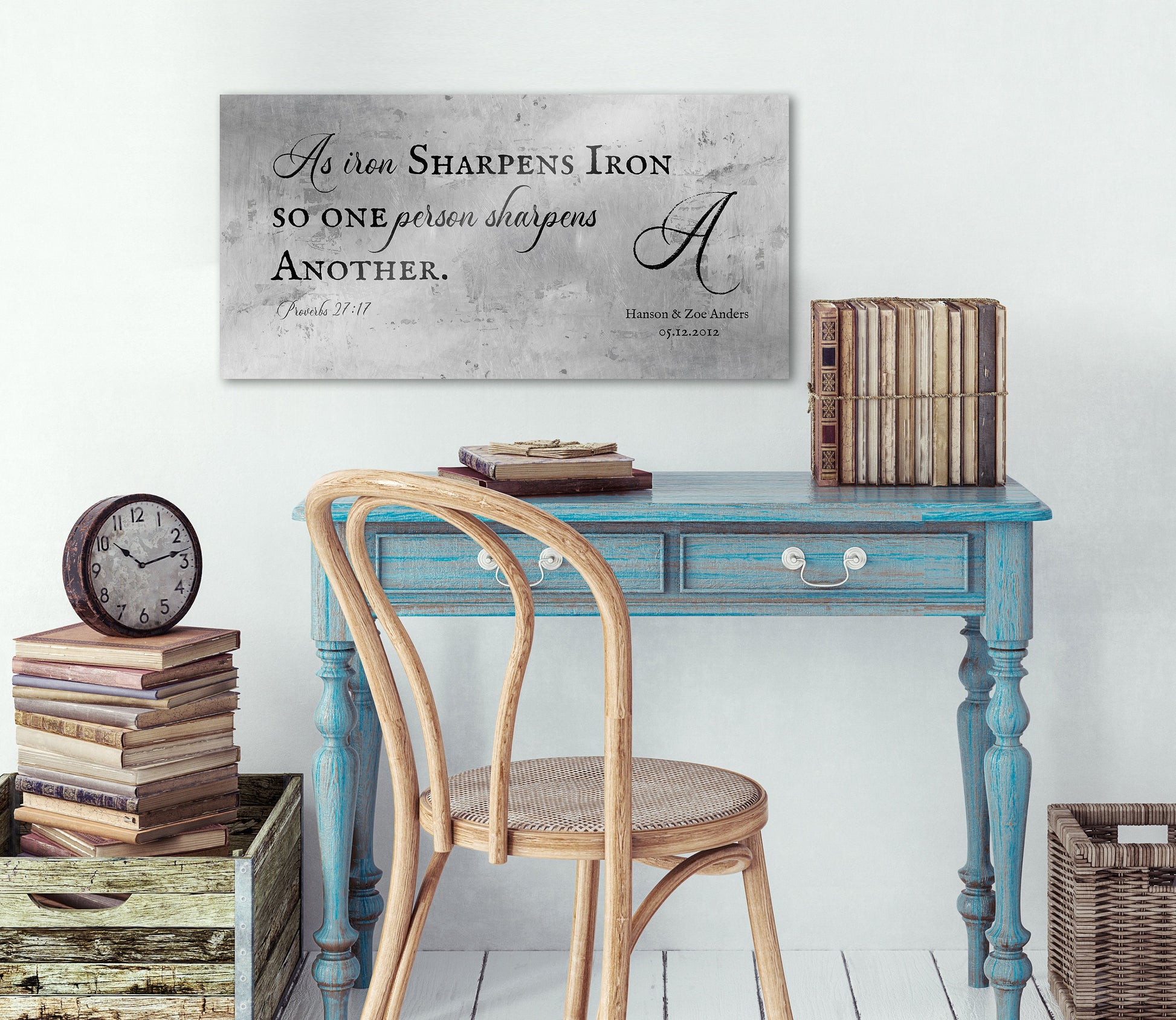 Proverbs 27:17 Monogrammed Sign on Tin - HoneycombProverbs - Signs - Christian Wall Art