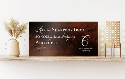 Proverbs 27:17 Monogrammed Scripture on Bronze, 8th anniversary bronze scripture wall art by Honeycomb Proverbs