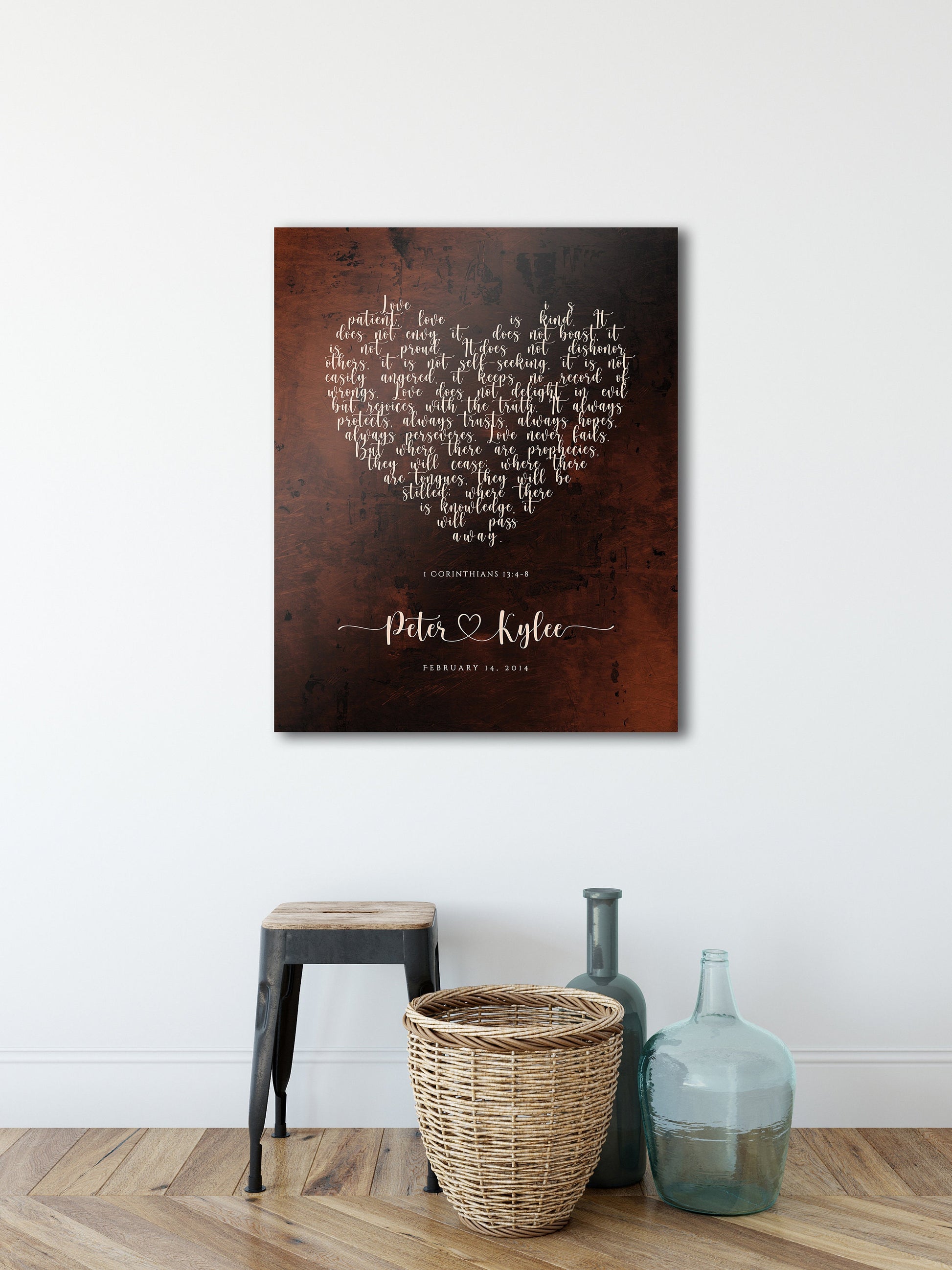 Bronze Gift for her, Love never fails Personalized Sign - HoneycombProverbs - Signs - Bronze Anniversary Gifts