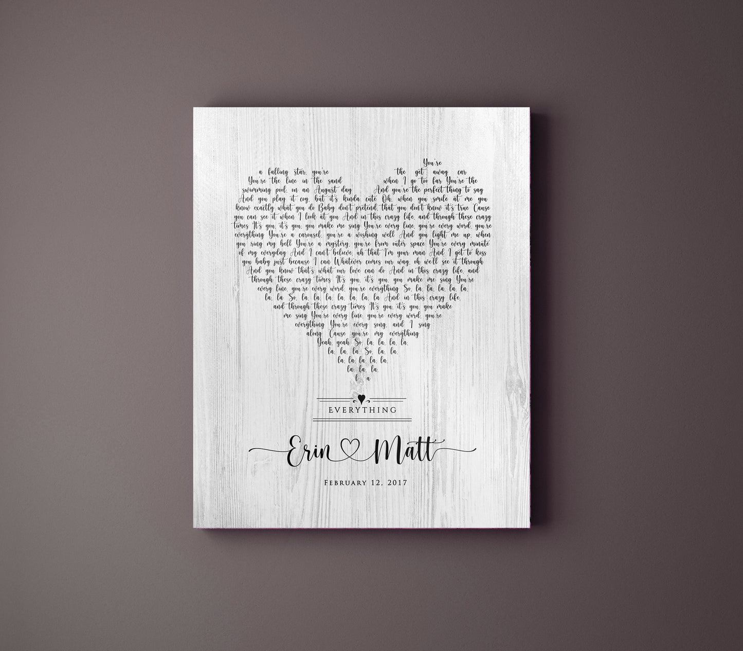 Rustic Heart Song Lyric Print on Wood - HoneycombProverbs - Signs - 5 year anniversary gifts
