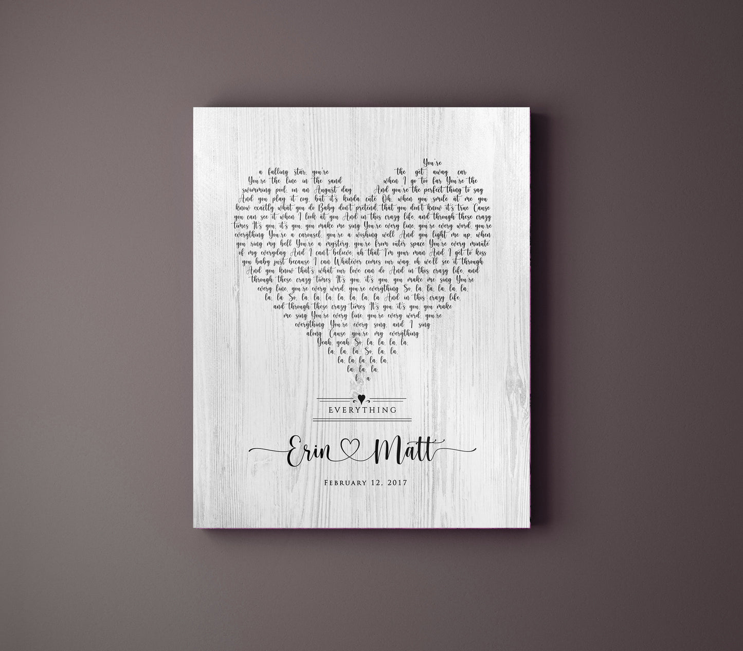 Rustic Heart Wedding Song Lyric Print on Wood - HoneycombProverbs - Signs - Rustic Lyrics Wall Decor