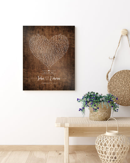 Rustic Heart Wedding Song Lyric Print on Wood - HoneycombProverbs - Signs - 5 year anniversary gifts