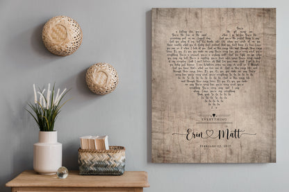 Rustic Heart Wedding Song Lyric Print on Wood - HoneycombProverbs - Signs - 5 year anniversary gifts