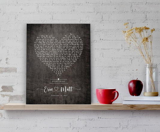Rustic Heart Wedding Song Lyric Print on Wood - HoneycombProverbs - Signs - 5 year anniversary gifts