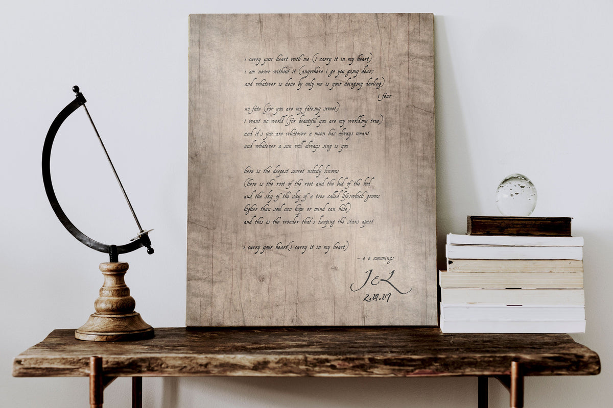 E.E. Cummings Poem Personalized on Wood - HoneycombProverbs - Signs - 5 year anniversary gifts