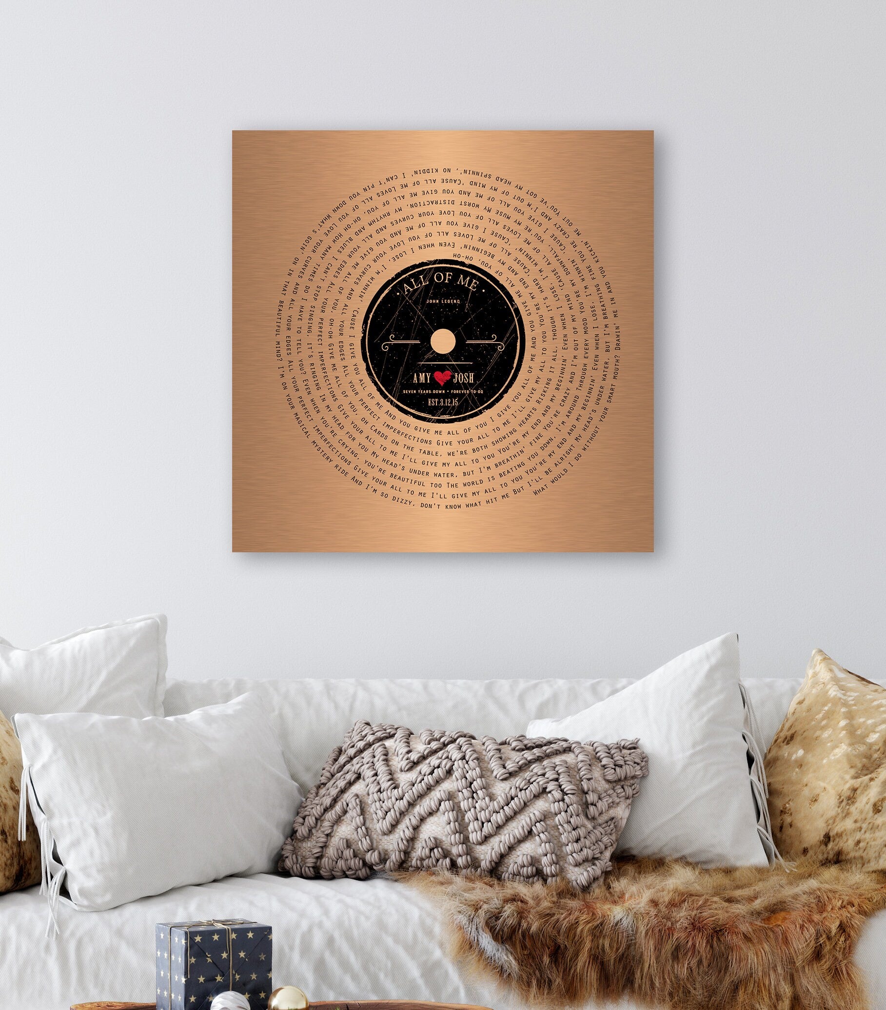Seven Years Down LP Record Art - HoneycombProverbs - Wall Decor - Copper Anniversary Gifts