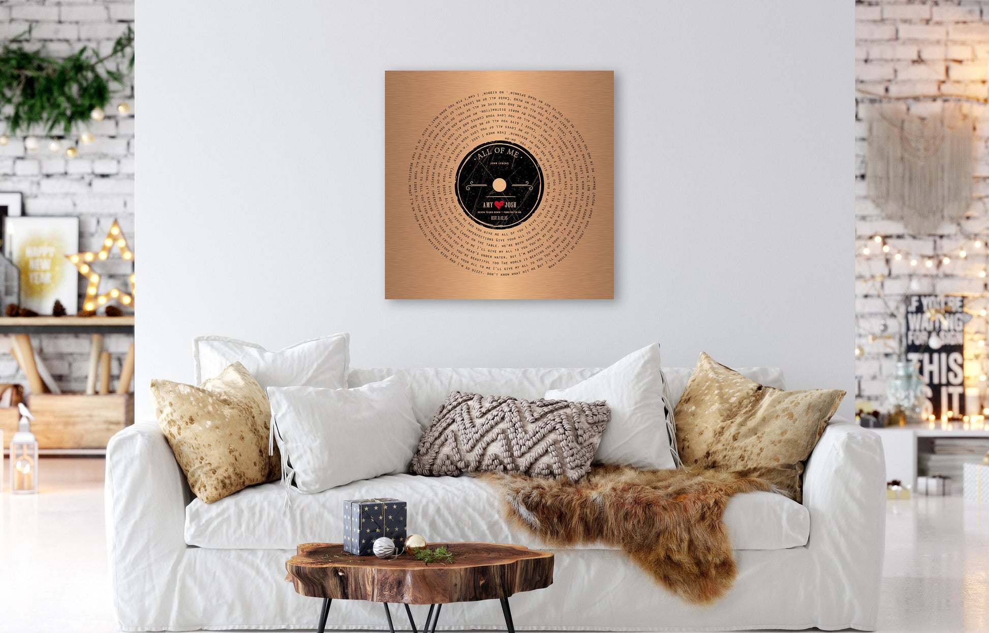 Seven Years Down LP Record Art - HoneycombProverbs - Wall Decor - Copper Anniversary Gifts