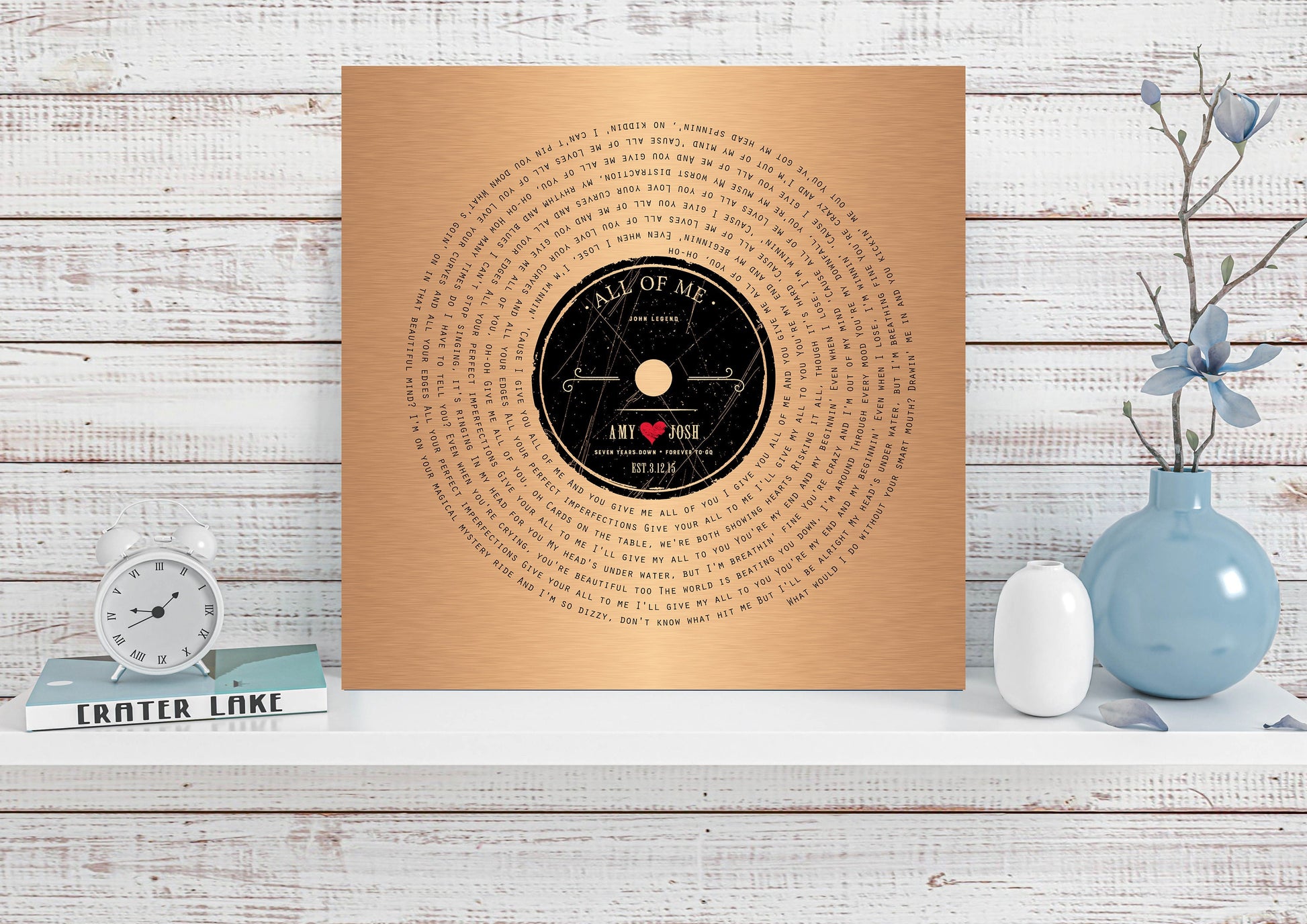 Seven Years Down LP Record Art - HoneycombProverbs - Wall Decor - Copper Anniversary Gifts