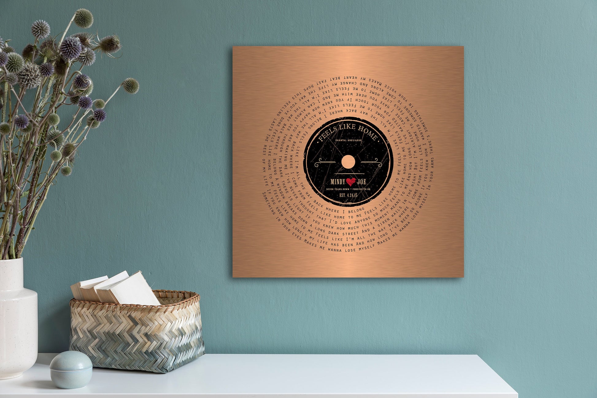 Seven Years Down LP Record Art - HoneycombProverbs - Wall Decor - Copper Anniversary Gifts